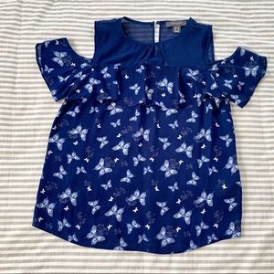 Blue Butterfly Shoulder Cutout Top